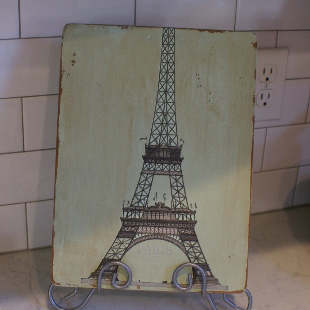 Wood Cutting Board Tray Hand Painted Decorated Vintage French Paris Theme Eiffel